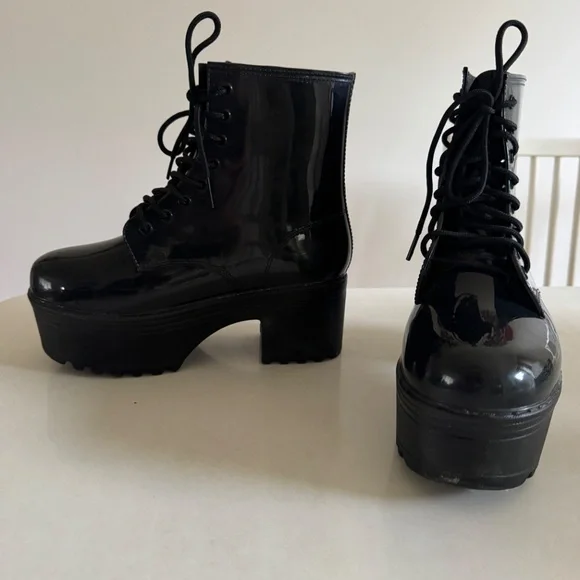 Jeffrey Campbell black ankle platform rain boots Goth rainboots s 7 womens shoes - Picture 2 of 11